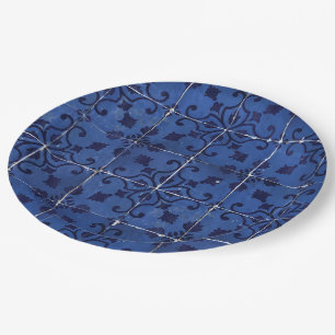 Portugiesisch Tiles - Azulejo Blue Floral Leaf Des Pappteller