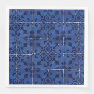 Portugiesisch Tiles - Azulejo Blue Floral Leaf Des Serviette