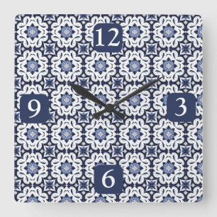 Portugiesisch Tiles Azulejos Vintag blau-weiß Quadratische Wanduhr