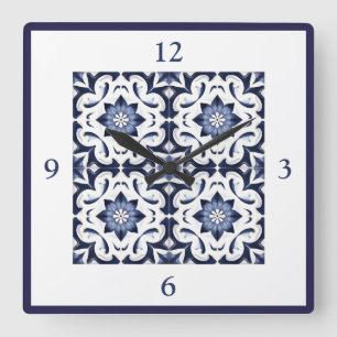 Portugiesisch Tiles Azulejos Vintag blau-weiß Quadratische Wanduhr