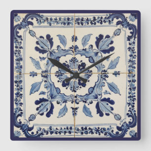 Portugiesisch Tiles Azulejos Vintag blau-weiß Quadratische Wanduhr
