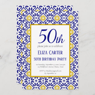 Portugiesisch Tiles Blue 50. Geburtstag Mittelmeer Einladung
