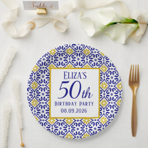 Portugiesisch Tiles Blue 50. Geburtstag Mittelmeer Pappteller