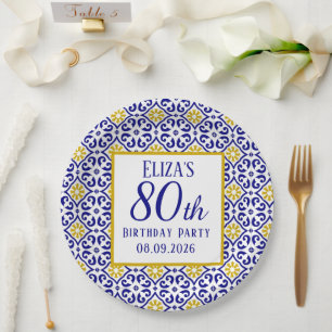 Portugiesisch Tiles Blue 80. Geburtstag Mittelmeer Pappteller