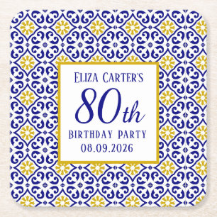 Portugiesisch Tiles Blue 80. Geburtstag Mittelmeer Rechteckiger Pappuntersetzer