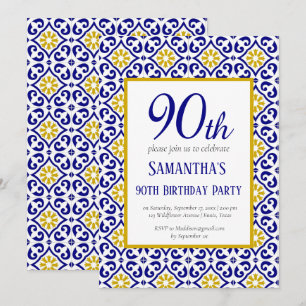 Portugiesisch Tiles Blue 90. Geburtstag Mittelmeer Einladung