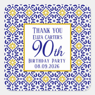Portugiesisch Tiles Blue 90. Geburtstag Mittelmeer Quadratischer Aufkleber