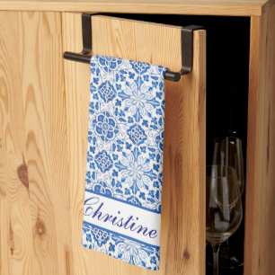 Portugiesisch Tiles Blue Mediterrane Floral Geschirrtuch