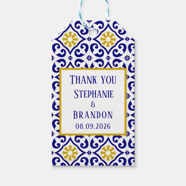 Portugiesisch Tiles Blue Mediterranean Wedding Geschenkanhänger (Vorderseite)