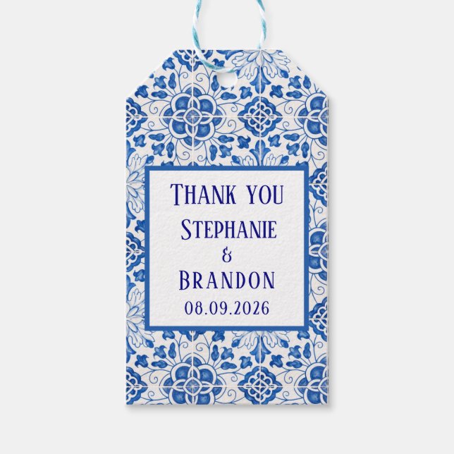 Portugiesisch Tiles Blue Mediterranean Wedding Geschenkanhänger (Vorderseite)