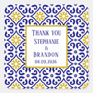 Portugiesisch Tiles Blue Mediterranean Wedding Quadratischer Aufkleber