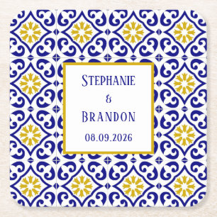Portugiesisch Tiles Blue Mediterranean Wedding Rechteckiger Pappuntersetzer