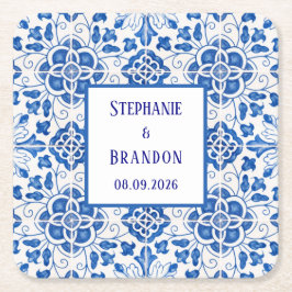 Portugiesisch Tiles Blue Mediterranean Wedding Rechteckiger Pappuntersetzer