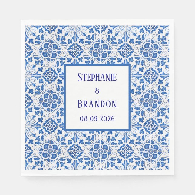 Portugiesisch Tiles Blue Mediterranean Wedding Serviette (Vorderseite)