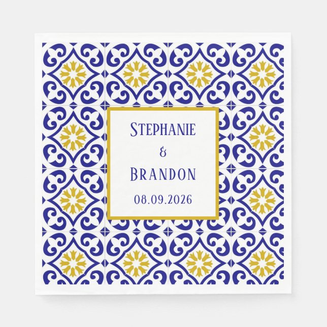 Portugiesisch Tiles Blue Mediterranean Wedding Serviette (Vorderseite)