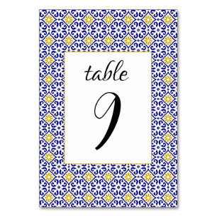 Portugiesisch Tiles Blue Mediterranean Wedding Tischnummer