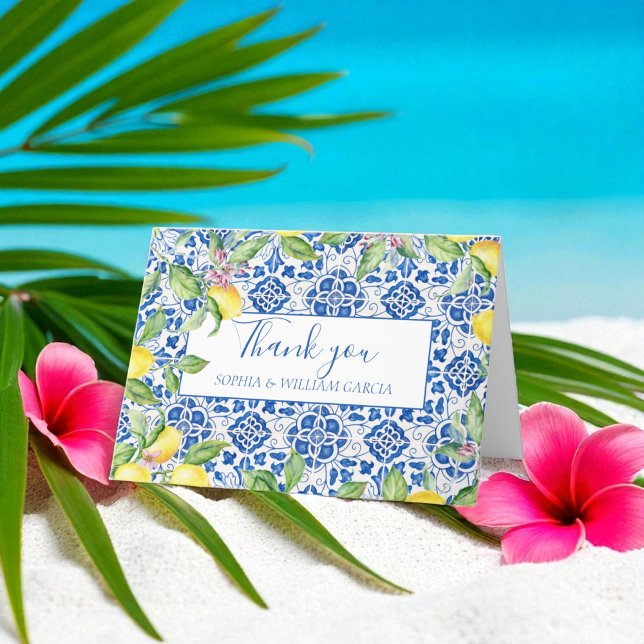 Portugiesisch Tiles Lemons Floral Wedding Vielen D Dankeskarte (Von Creator hochgeladen)