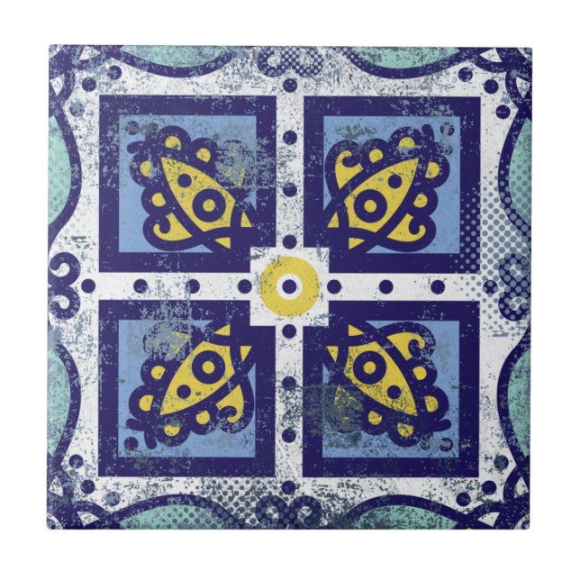 Portugiesische Azule-Keramik Tile Fliese (Vorderseite)