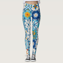 Portugiesische Azulejo-Fliesen-Leggings – Blau & G