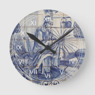 Portugiesische Azulejo-Fliesen Runde Wanduhr