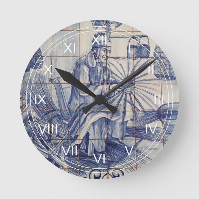 Portugiesische Azulejo-Fliesen Runde Wanduhr (Vorderseite)