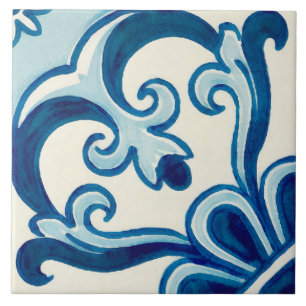 Portugiesische Azulejos Blaue Blumenelemente  Fliese