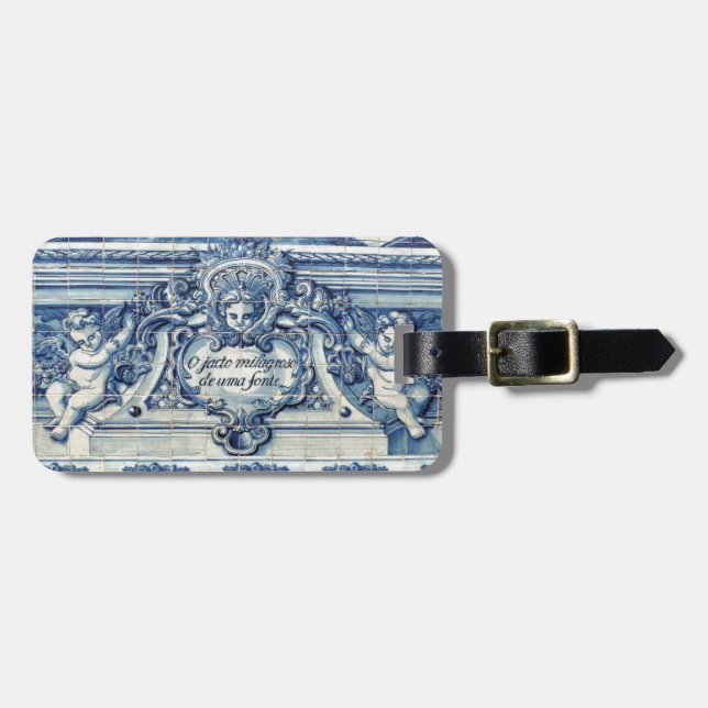 Portugiesische blau-weiße Wandfliesen mit Engeln Gepäckanhänger (Vorderseite horizontal)