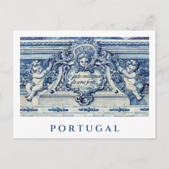 Portugiesische blau-weiße Wandfliesen mit Engeln Postkarte (Vorderseite)