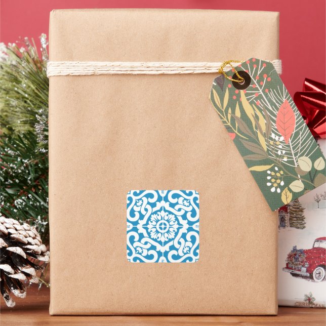 Portugiesische blaue Fliesen 1 Quadratischer Aufkleber (Feiertag)