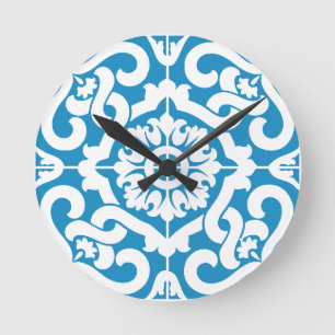 Portugiesische blaue Fliesen 1 Runde Wanduhr