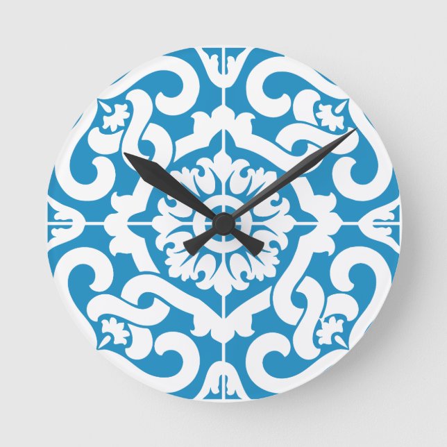 Portugiesische blaue Fliesen 1 Runde Wanduhr (Vorderseite)