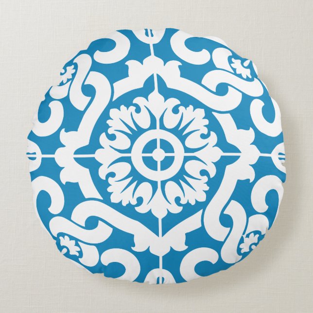 Portugiesische blaue Fliesen 1 Rundes Kissen (Vorderseite)