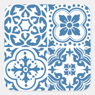 Portugiesische blaue Fliesen 2 Quadratischer Aufkleber