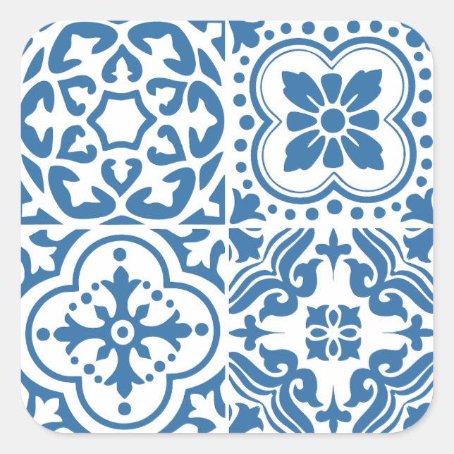Portugiesische blaue Fliesen 2 Quadratischer Aufkleber (Vorderseite)