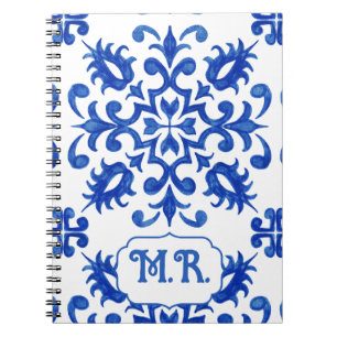 Portugiesische blaue Fliesenmonogramm Notizblock