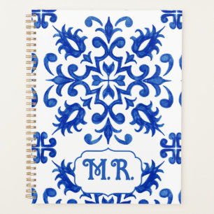 Portugiesische blaue Fliesenmonogramm  Planer