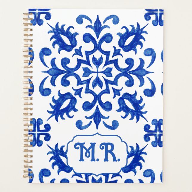 Portugiesische blaue Fliesenmonogramm  Planer (Vorderseite)