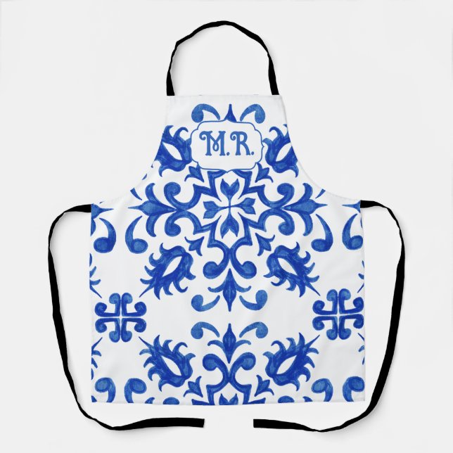 Portugiesische blaue Fliesenmonogramm  Schürze (Vorderseite)