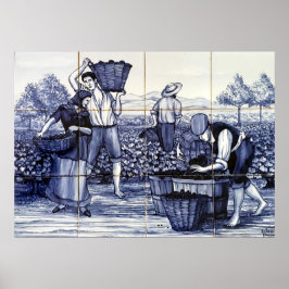 Portugiesische Blauer Tile Poster Trauben Ernte: A