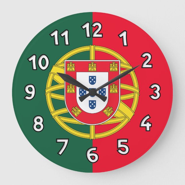 Portugiesische Flagge Große Wanduhr (Vorderseite)