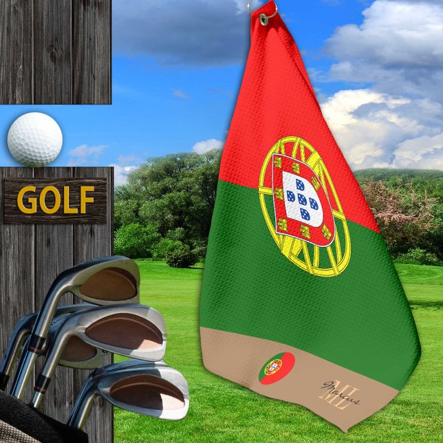 Portugiesische Flagge & Portugal mit Monogramm Gol Golfhandtuch (Von Creator hochgeladen)