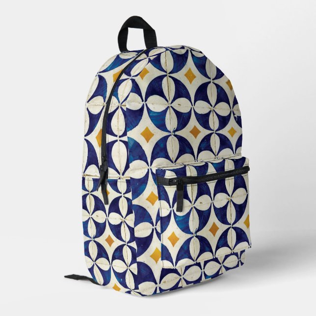 Portugiesische Flies - Azulejo-Muster Bedruckter Rucksack (Rückseitige Ecke links)