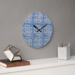 Portugiesische Fliesen Antike Azulejos Blau Weiß Große Wanduhr