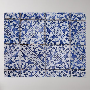 Portugiesische Fliesen - Azulejo Blaue und Weiße B Poster