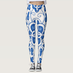 Portugiesische Fliesen Azulejo Muster Yoga-Hose Bl Leggings