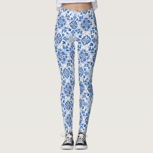 Portugiesische Fliesen Azulejo Muster Yoga-Hose Bl Leggings