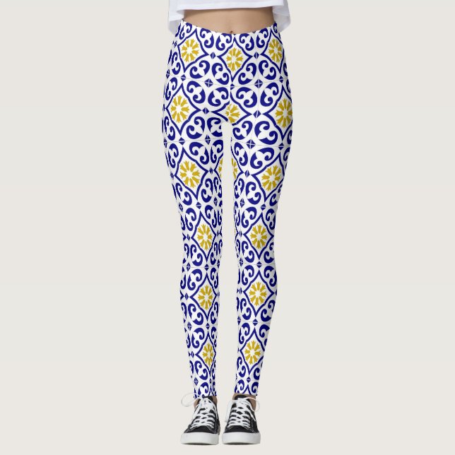 Portugiesische Fliesen Azulejo Pattern Yoga Pants  Leggings (Vorderseite)