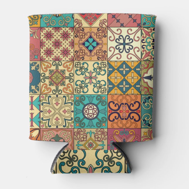 Portugiesische Fliesen: Azulejo Stil nahtlos Muste Dosenkühler (Vorderseite)