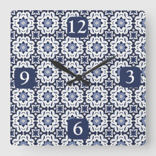 Portugiesische Fliesen Azulejos Vintage Blau Und W Quadratische Wanduhr