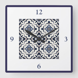 Portugiesische Fliesen Azulejos Vintage Blau Und W Quadratische Wanduhr
